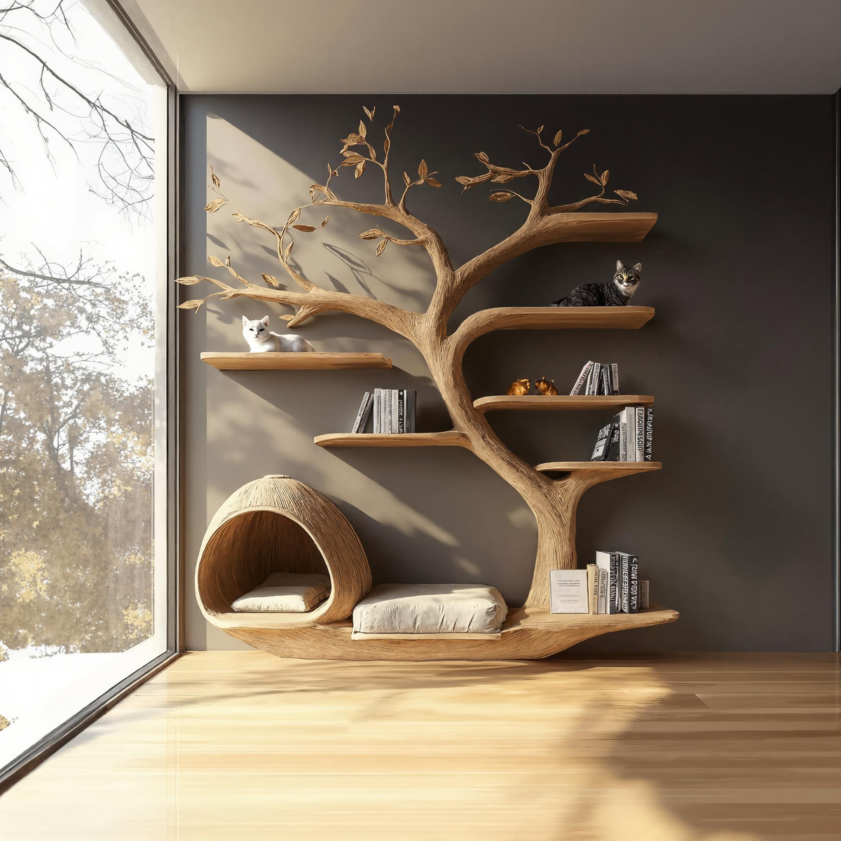 Rustic Cat Tree Wall Unit Living Room Cat Bed Furniture