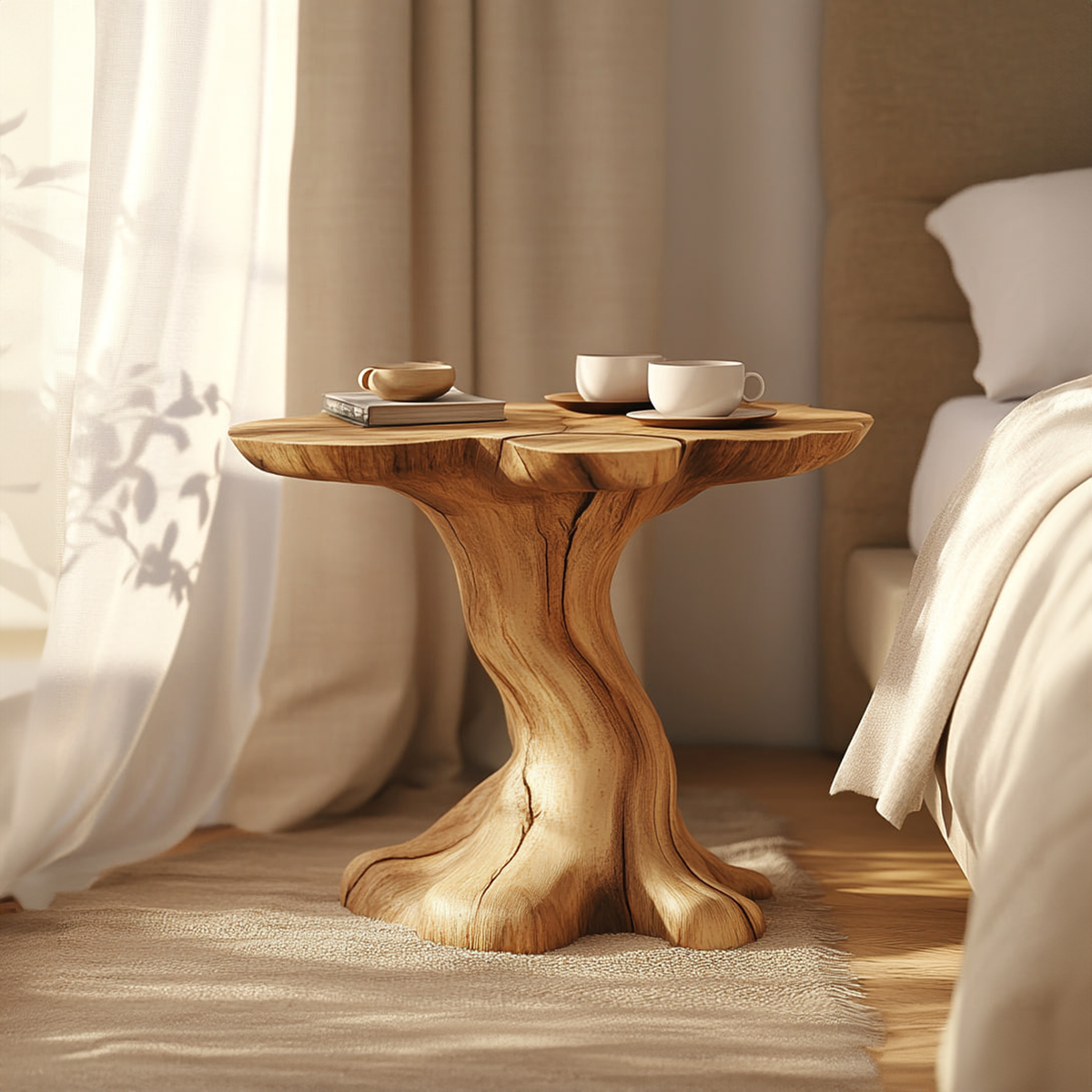 Sculptural Wood Nightstand, Organic Rustic End Table for Bedroom