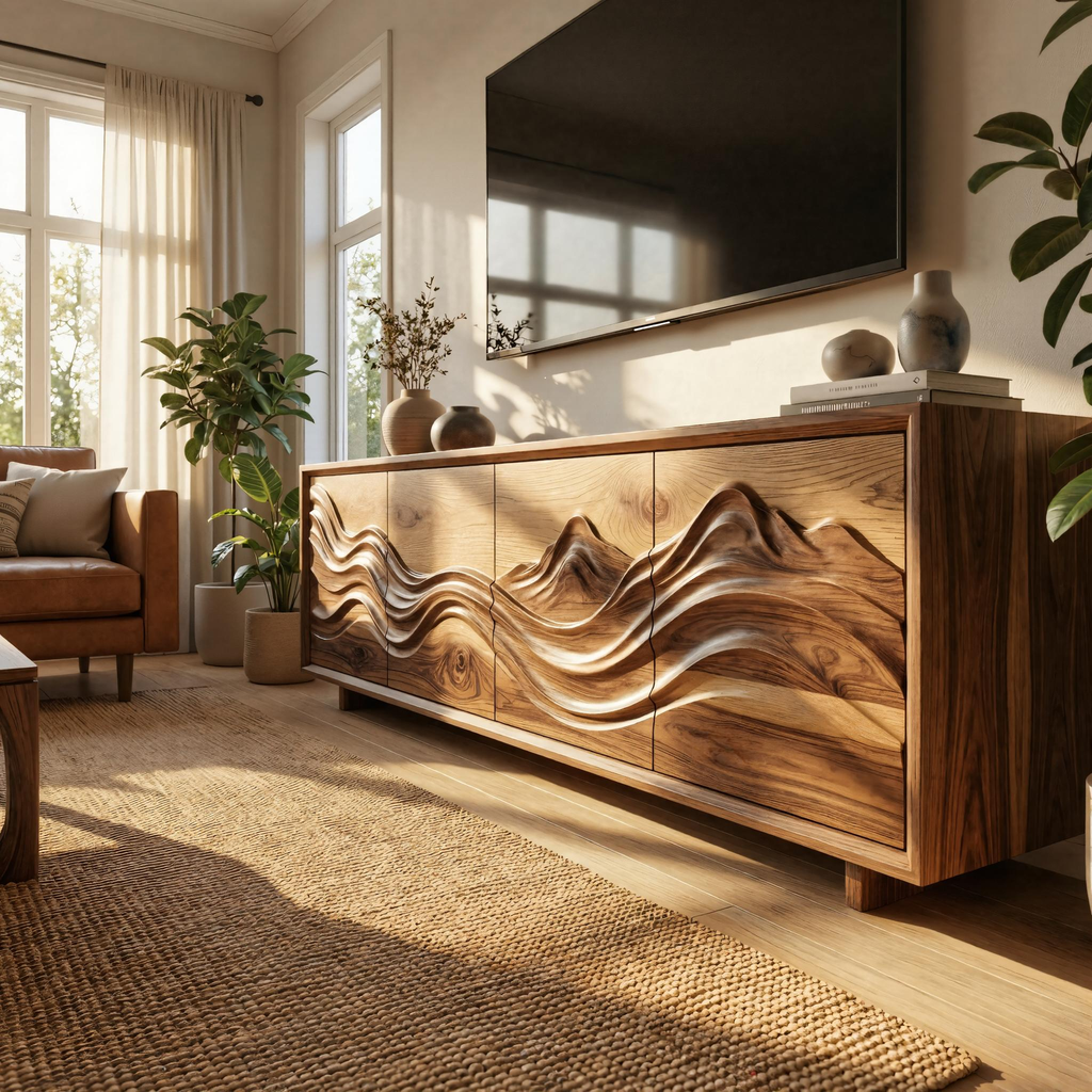 Handcrafted Sculptural Storage Cabinet Solid Wood Living Room