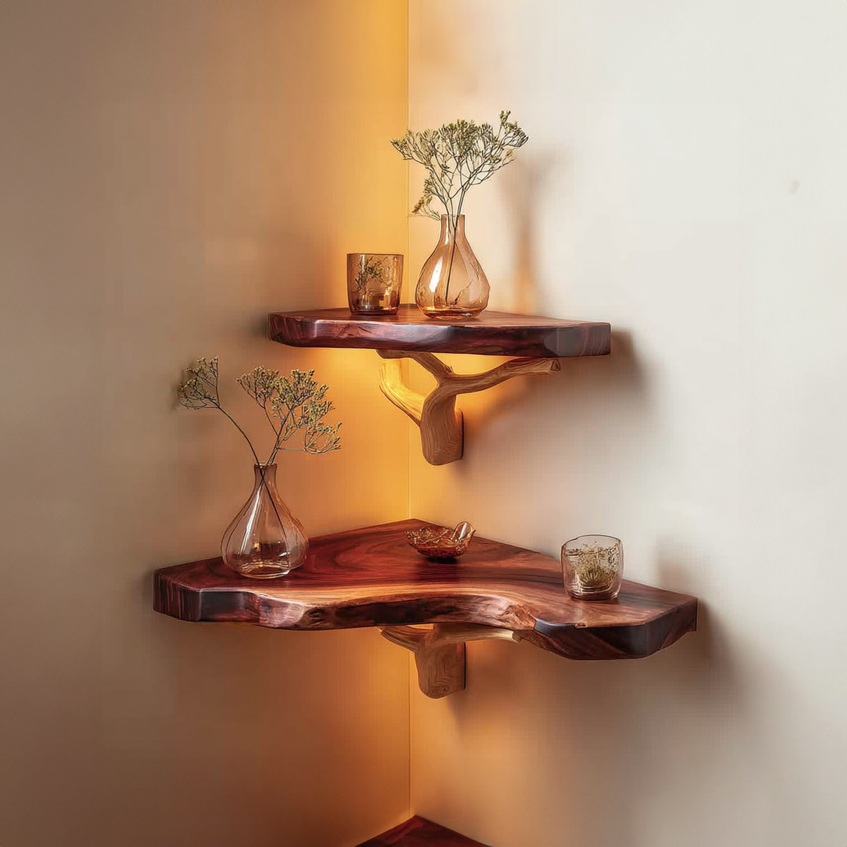 Rustic Corner Floating Shelf Living Room
