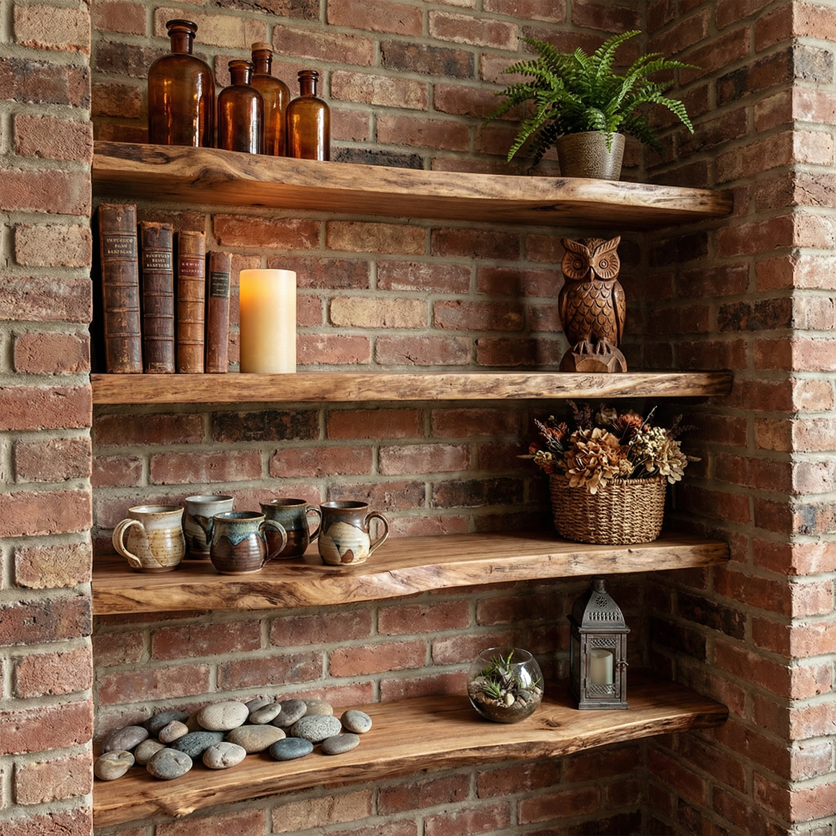 Industrial Rustic Floating Wall Shelves Solid Wood