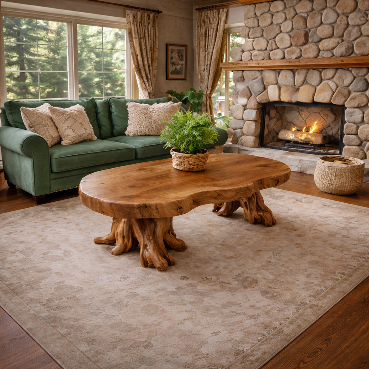 Root Style Coffee Table, Rustic Tamarind Wood Accent Table