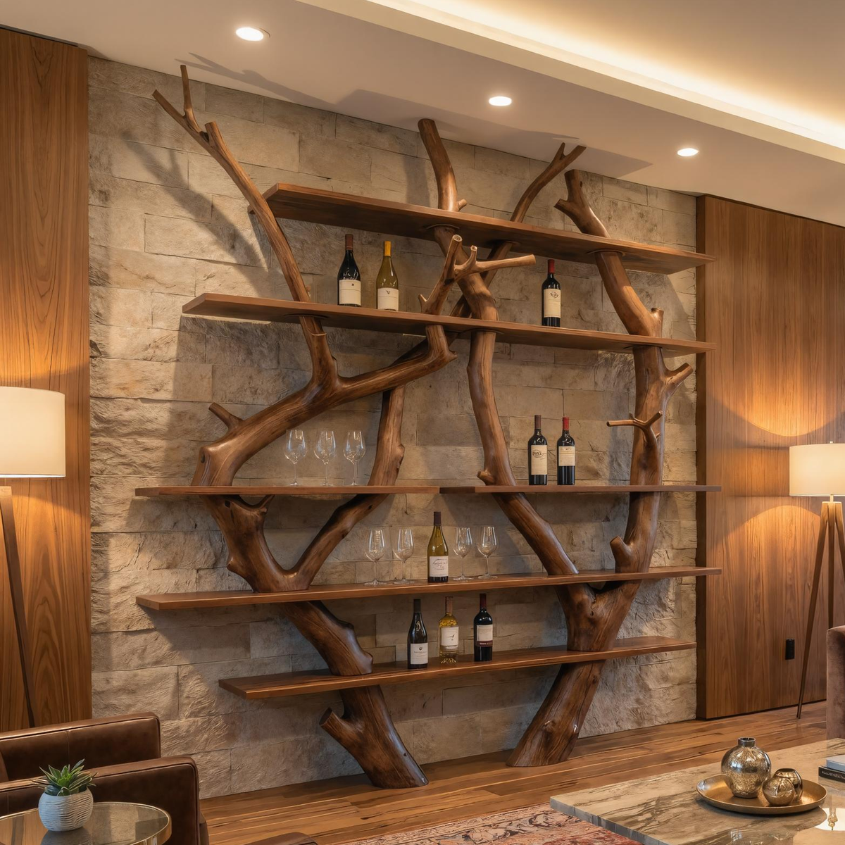 Large Tree Branch Wall Wine Rack For Kitchen Or Home Bar, 80 Inch