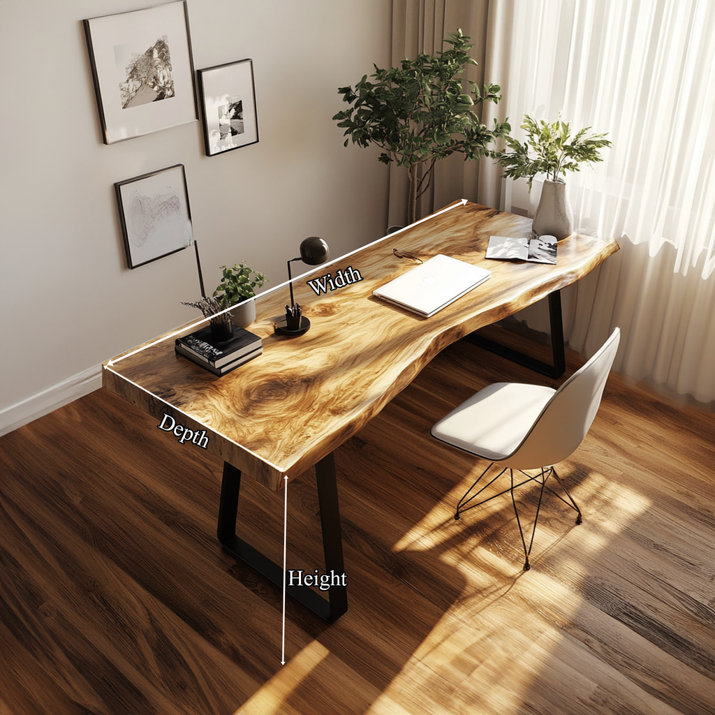 Live Edge Desk, Modern Rustic Solid Hardwood Work Desk for Home Office