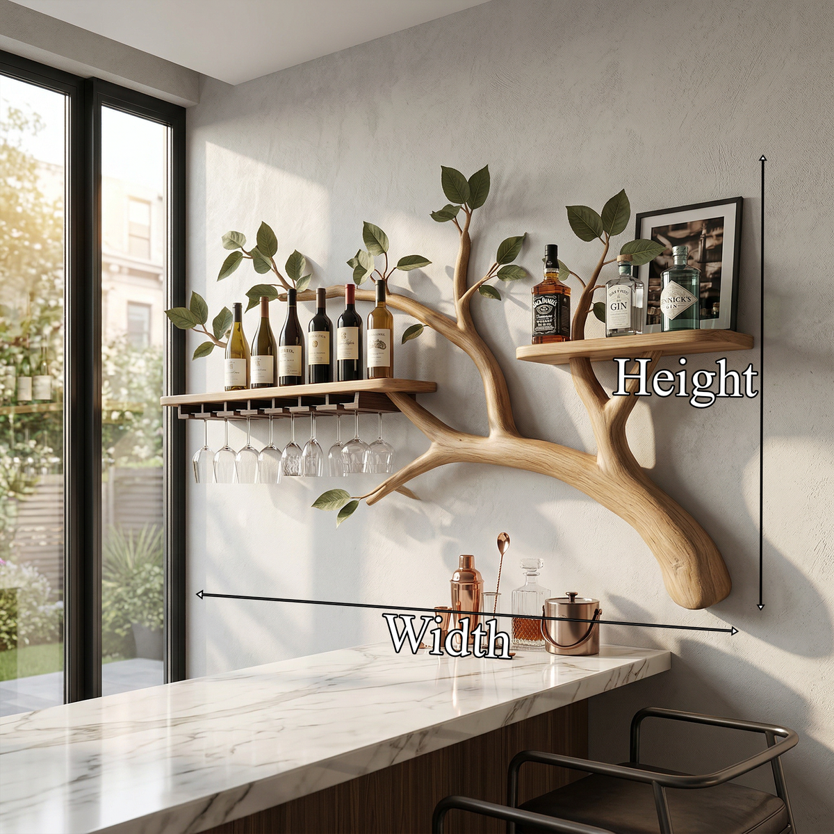 Farmhouse Tree Branch Wine Rack Wooden Wall Mounted Shelf For Kitchen Dining Room Home Bar
