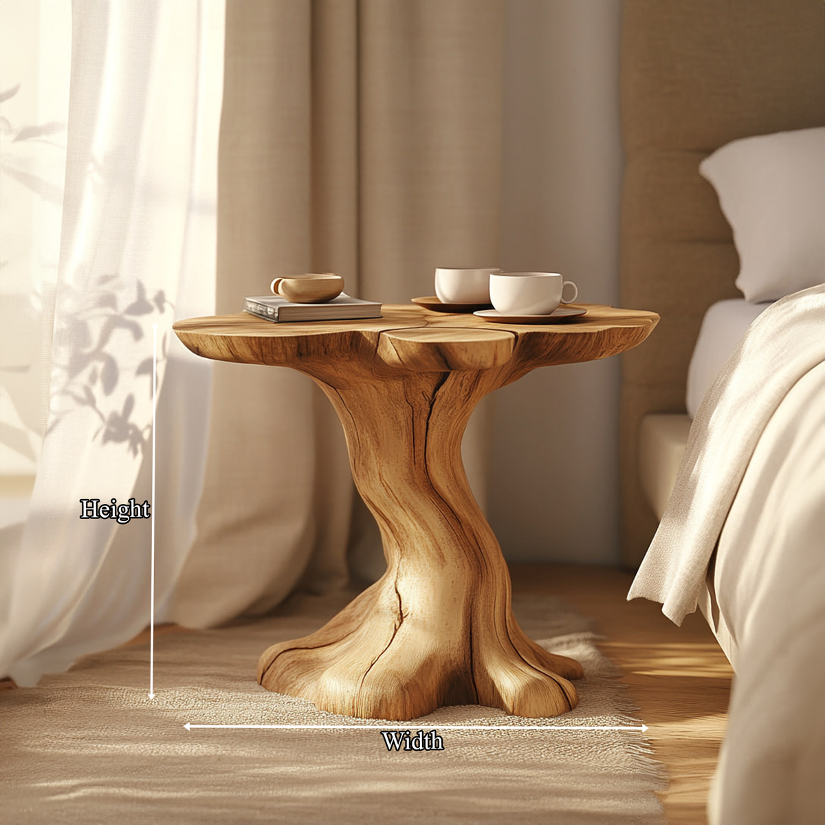 Sculptural Wood Nightstand, Organic Rustic End Table for Bedroom