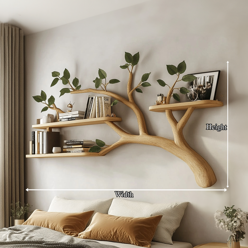 Mid Century Solid Wood Tree Branch Wall Floating Shelf