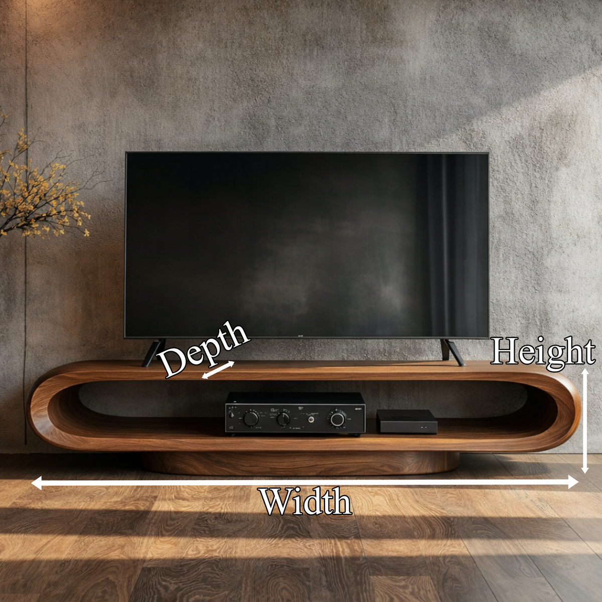 Low Profile Curved Edge Wooden Media Console For Living Rooms