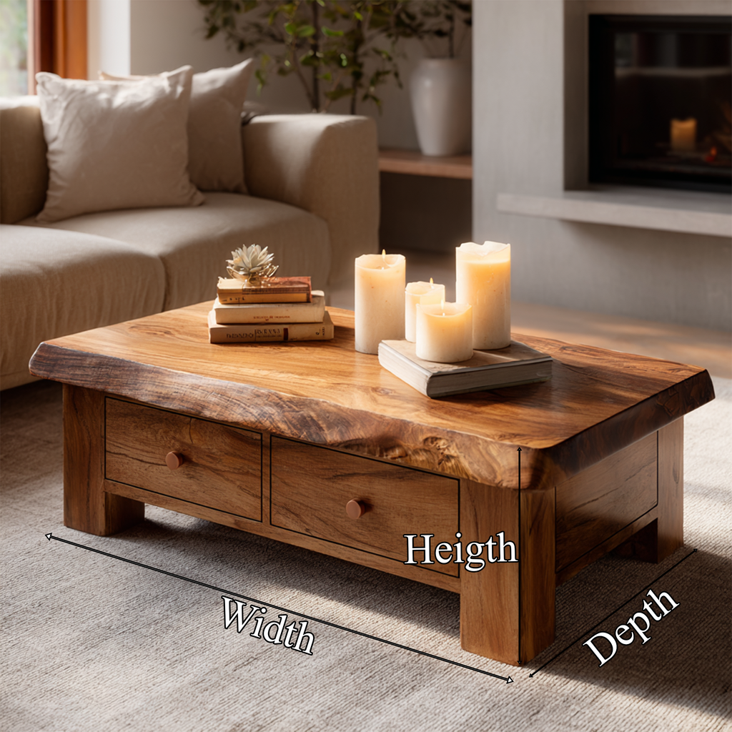 Tamarind Wood Coffee Table With Storage Drawer, 30 To 50 Inch