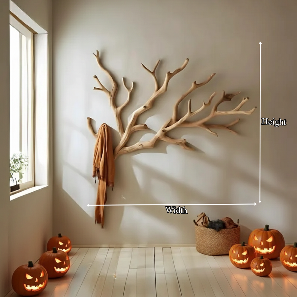 Tree Branch Coat Rack, Rustic Wall Mounted Wooden Hallway Hanger