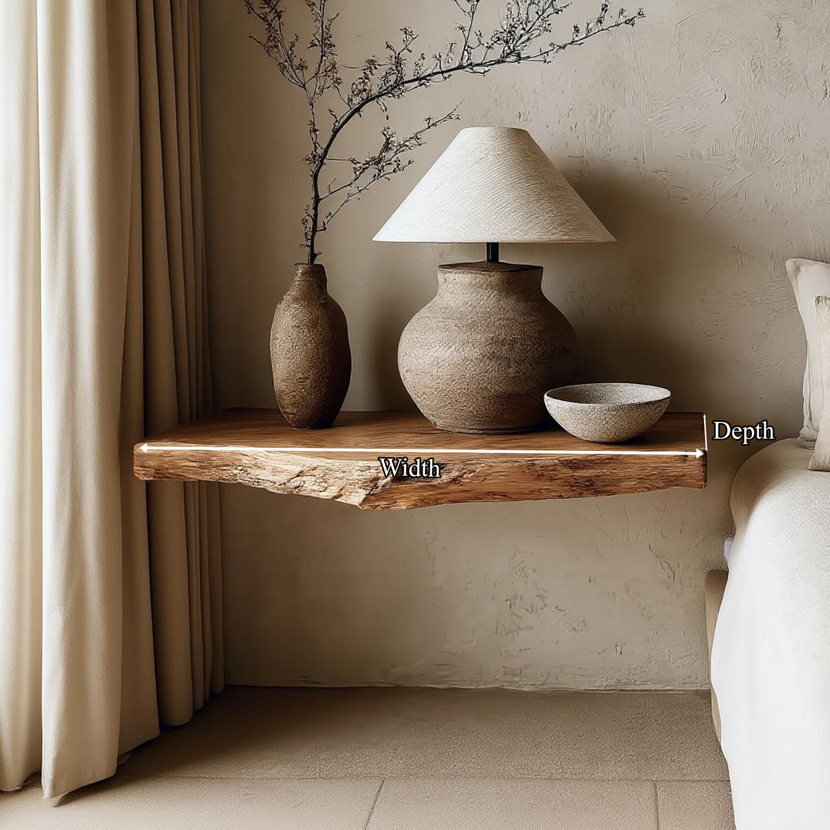 Floating Nightstand, Rustic Live Edge Tamarind Wood Bedside Shelf