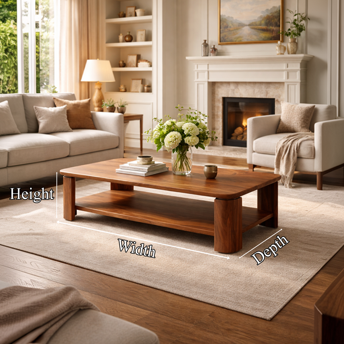 Solid Tamarind Wood Coffee Table With Clean Modern Lines, 24 To 50 In
