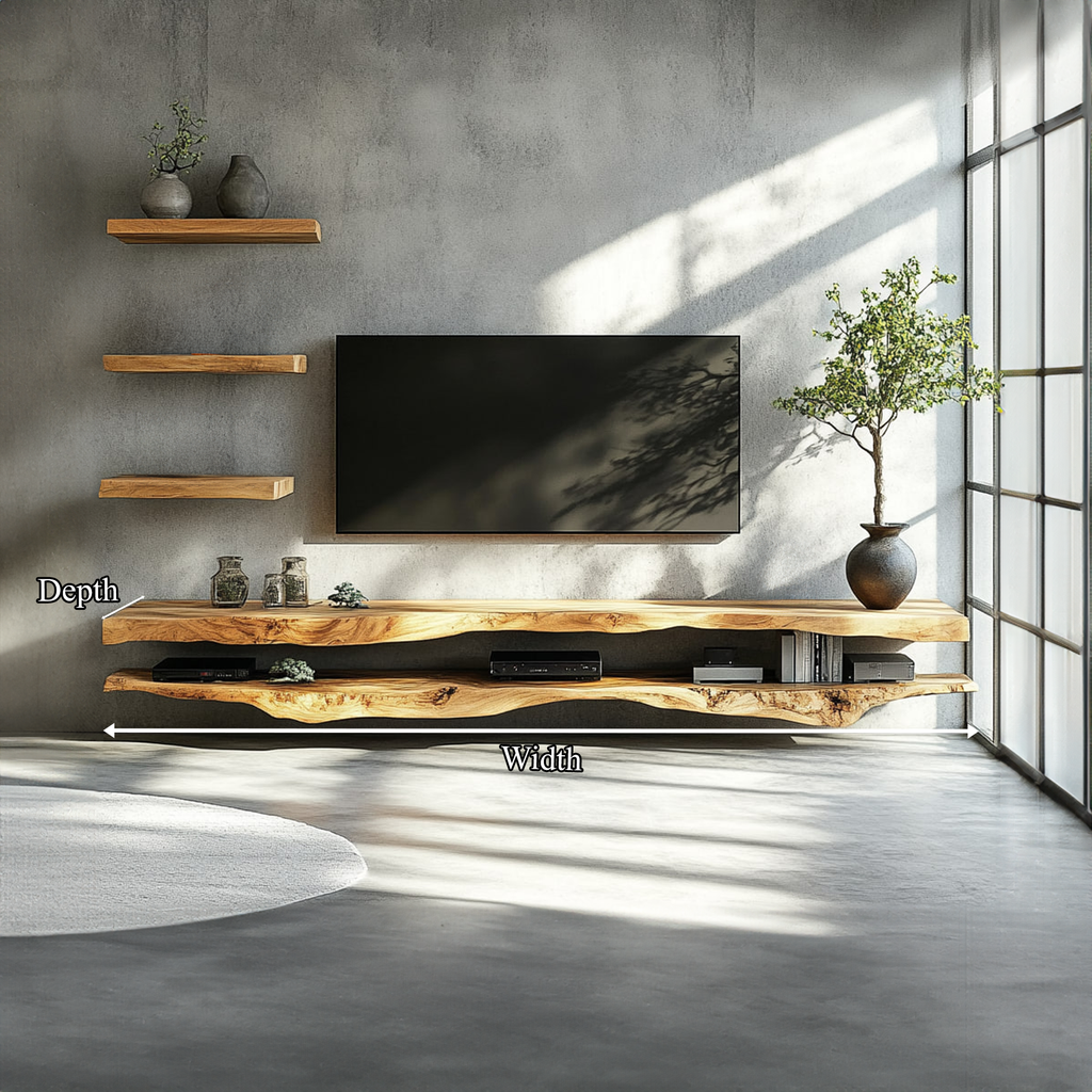 Combo 2 Pieces Rustic Floating TV Stand Living Room Media