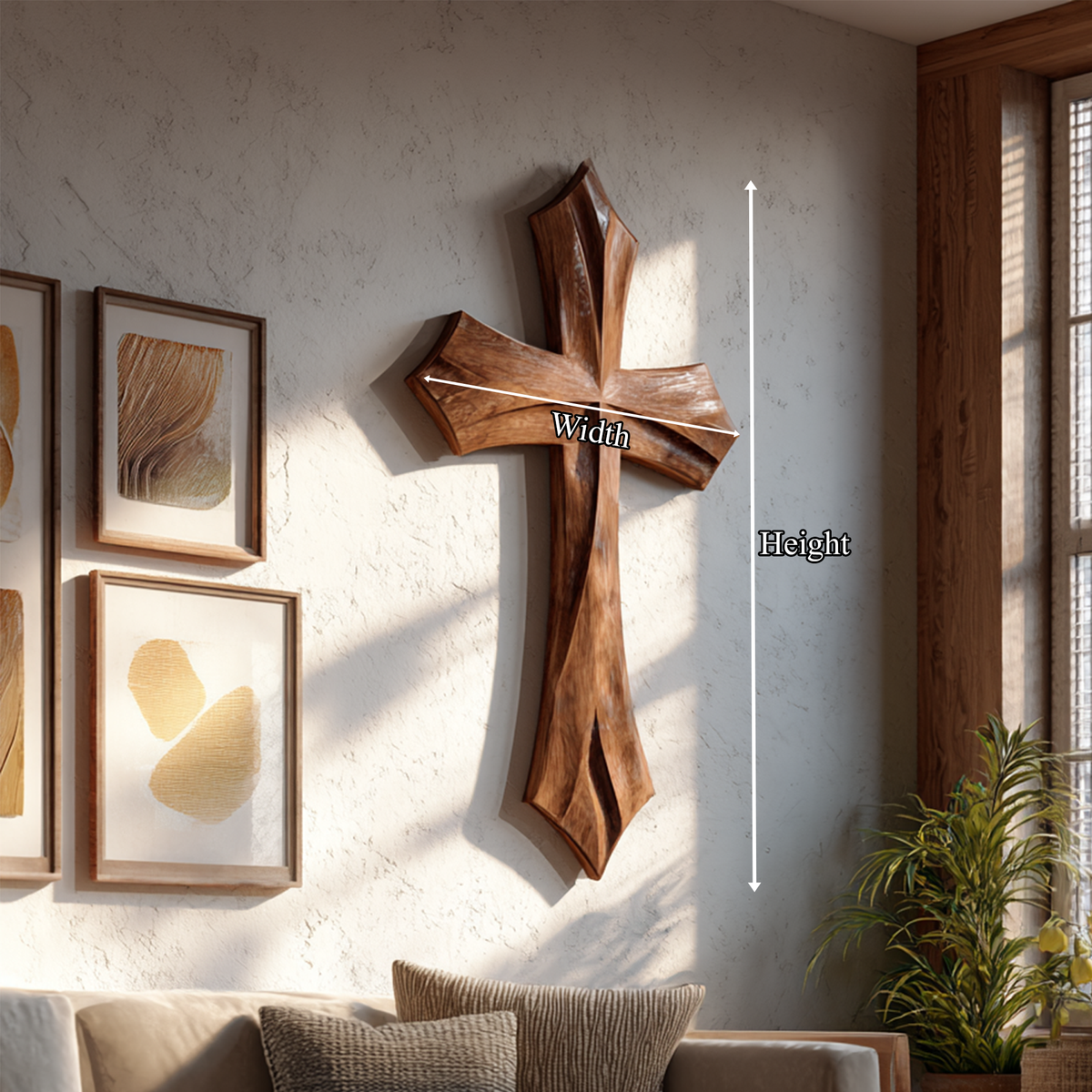 Rustic Wall Cross, Handmade Natural Wood Accent for Prayer Room