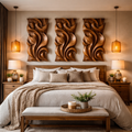 Layered Circle Carved Wood Wall Panel, 18 x 48 Inch Vertical Art