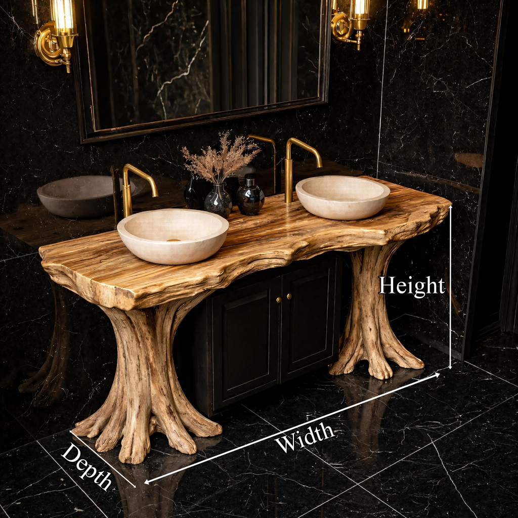 Luxury Organic Solid Wood Bathroom Vanity Tree Base Statement Design