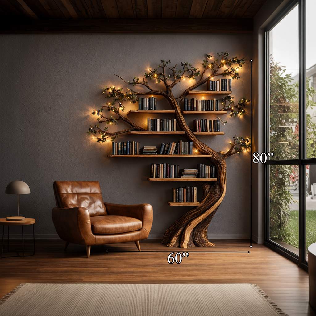 Tree Bookshelf, Rustic Branch Wall Mounted Bookcase for Living Room