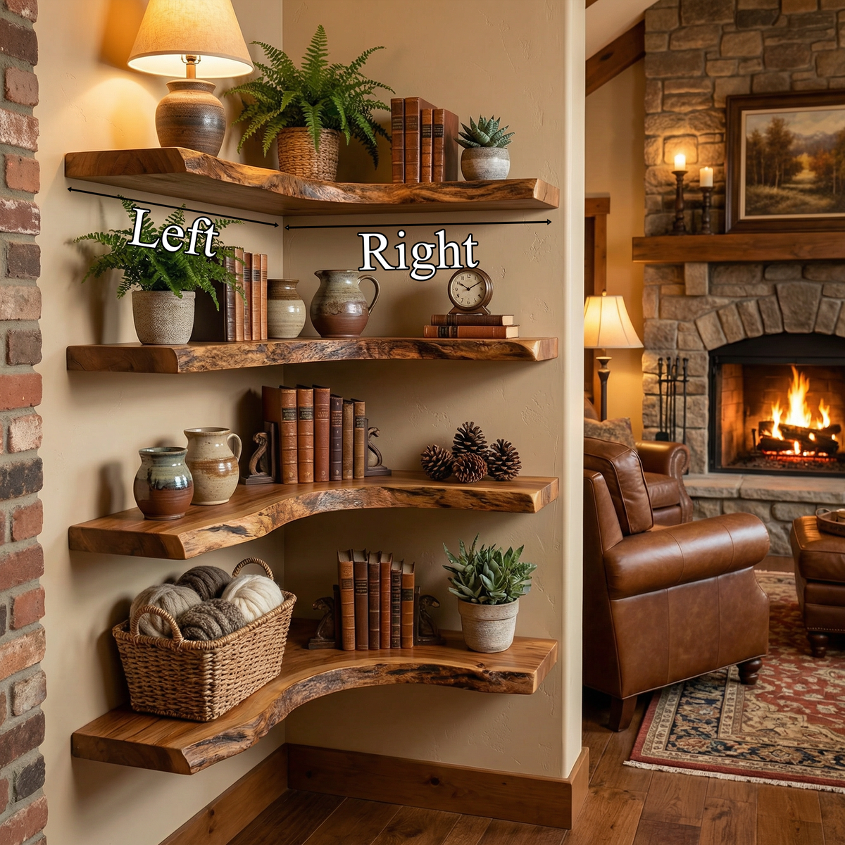 Corner Floating Shelf, Raised Grain Solid Wood with Mortise and Tenon