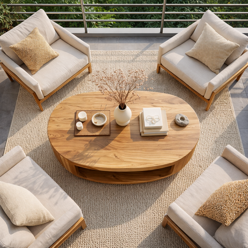 Shell Shaped Solid Tamarind Coffee Table, 22 To 42 Inch Wide
