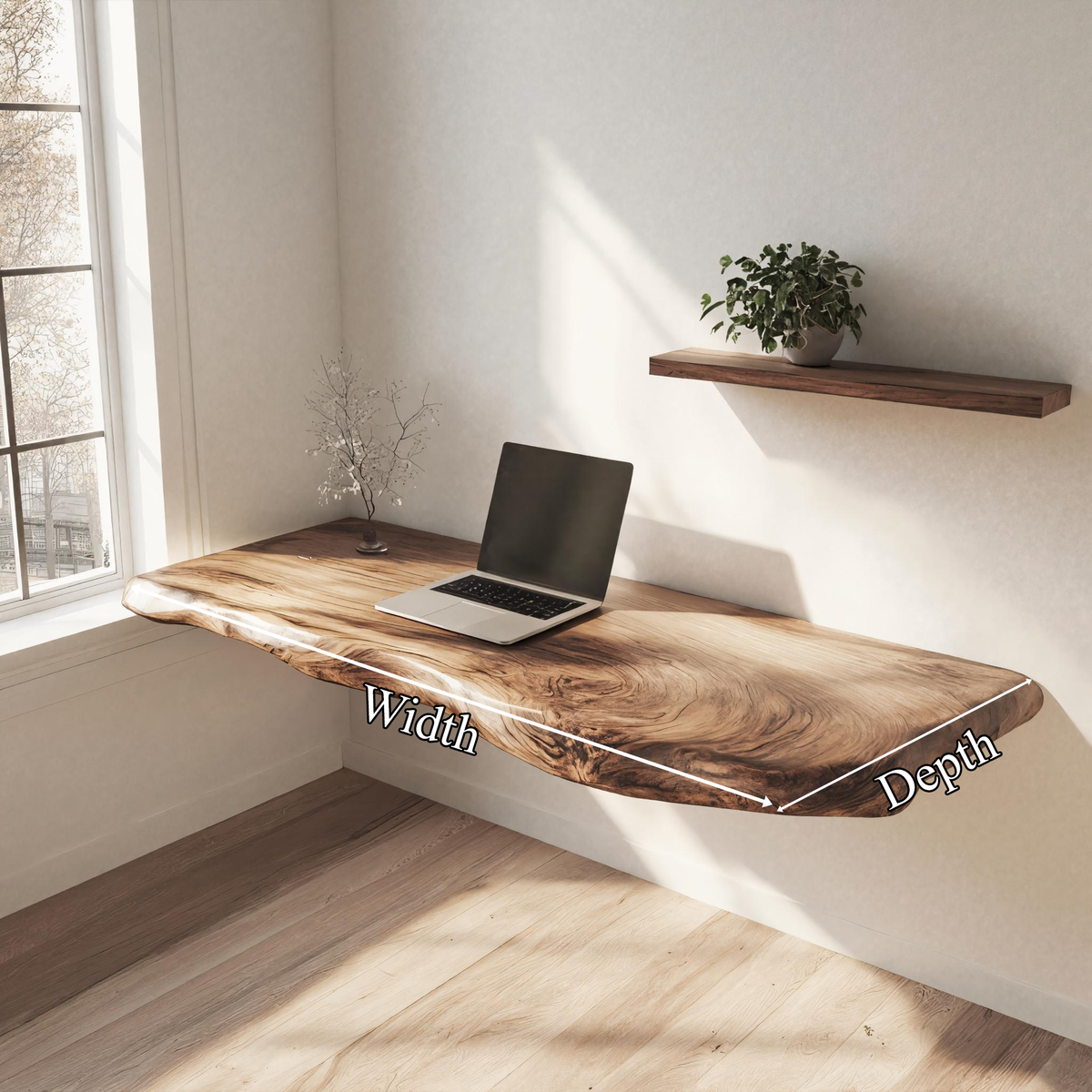 Handcrafted Live Edge Floating Work Shelf Modern Study Interior