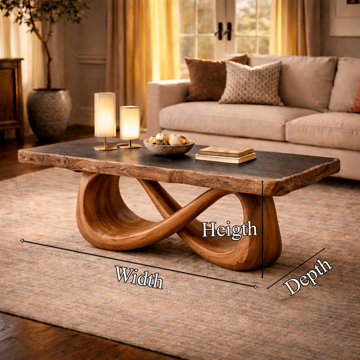 Sculptural Loop Coffee Table, Warm Modern Tamarind Wood Table