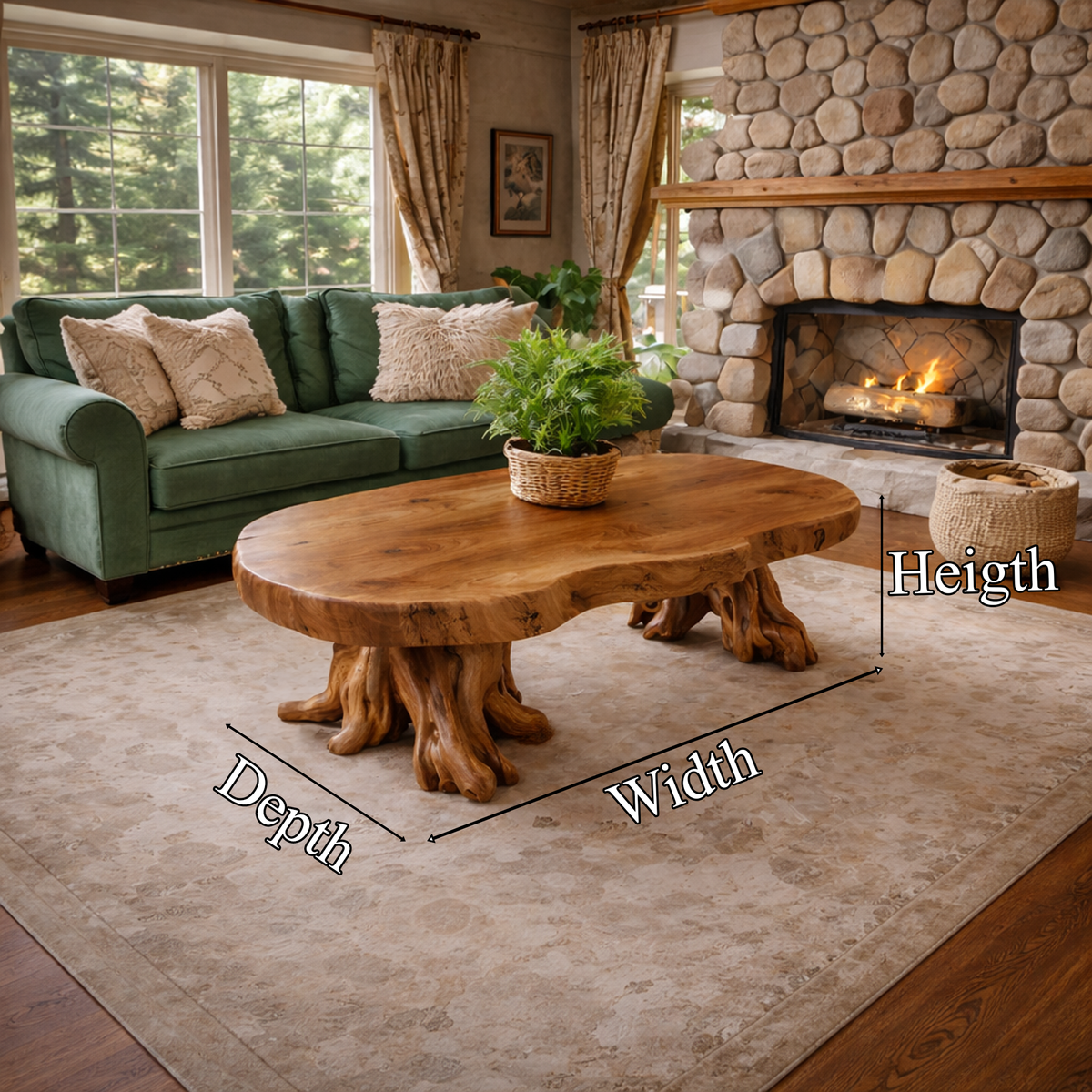 Root Style Coffee Table, Rustic Tamarind Wood Accent Table