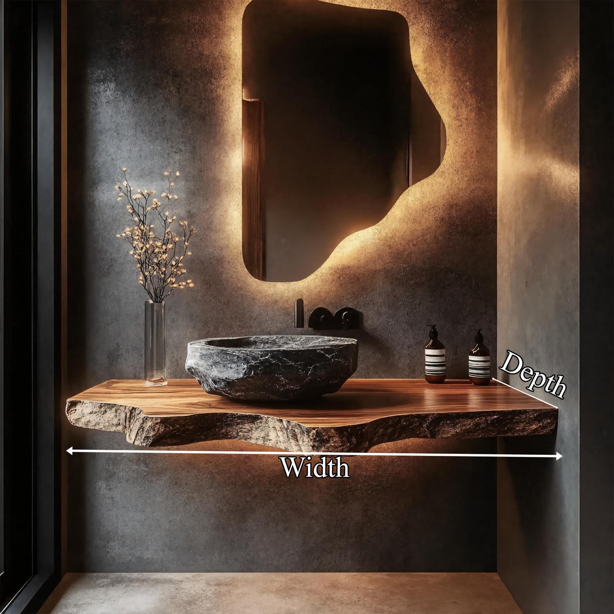 Rustic Bathroom Vanity Console, Live Edge Solid Wood Sink Stand