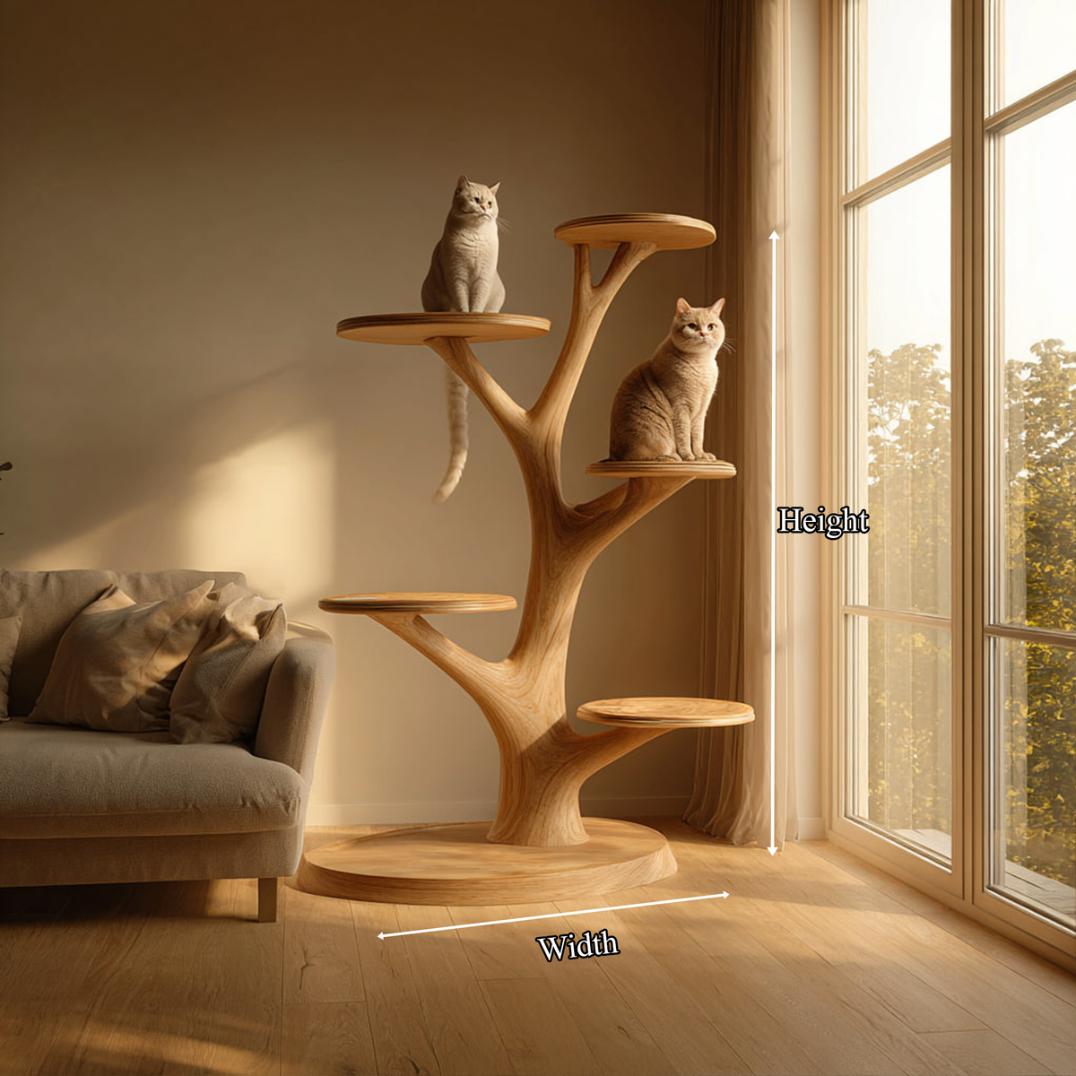 Wooden Cat Tree Tower, Rustic Solid Wood Cat Climber for Home