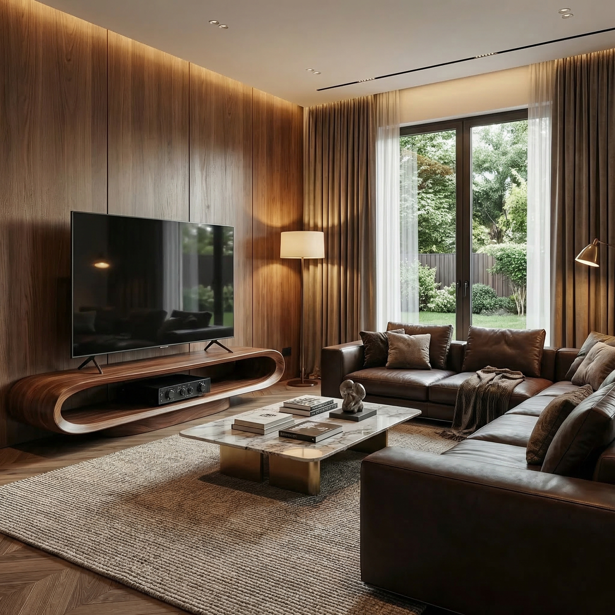 Low Profile Curved Edge Wooden Media Console For Living Rooms