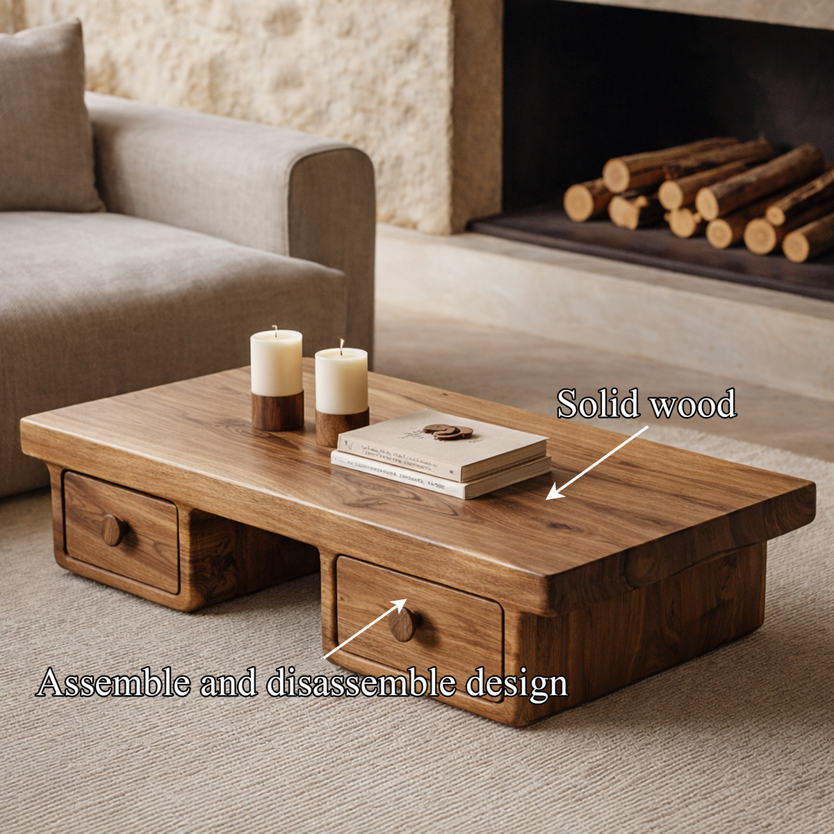 Small Tamarind Wood Coffee Table With Hidden Storage, 30 To 50 Inch
