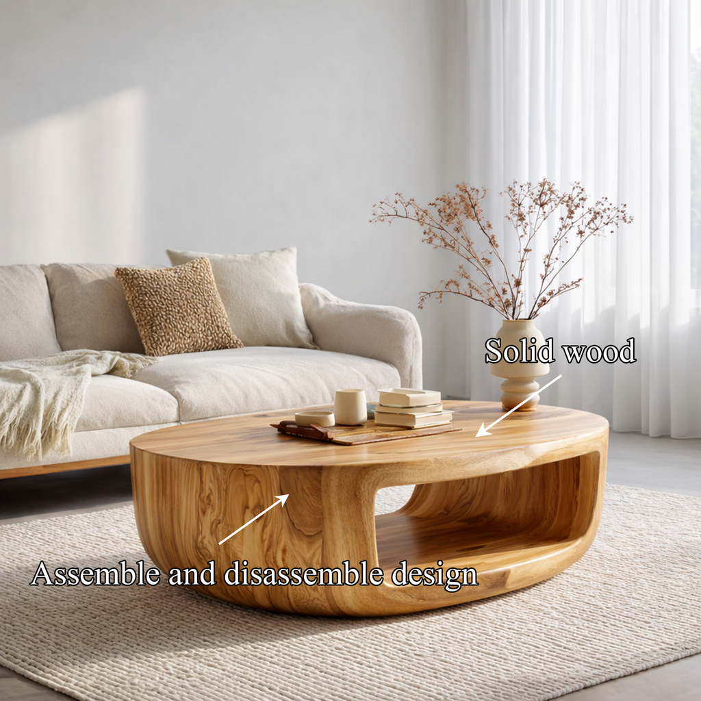 Shell Shaped Solid Tamarind Coffee Table, 22 To 42 Inch Wide
