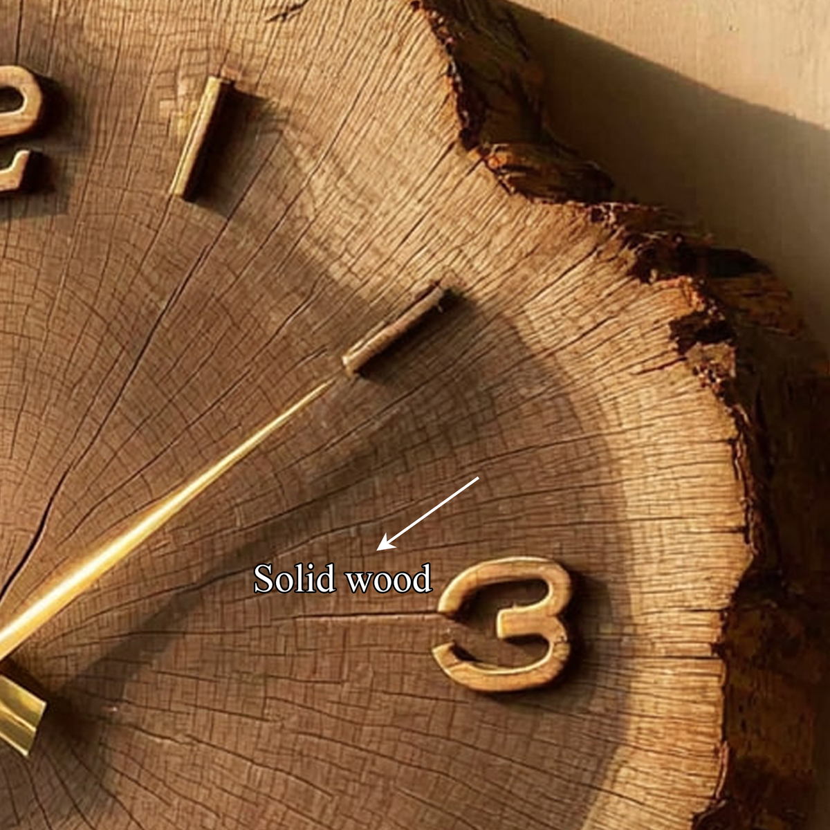 Wall Clock, Rustic Tree Slice Solid Wood with Roman Numerals