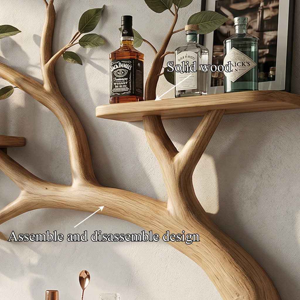 Farmhouse Tree Branch Wine Rack Wooden Wall Mounted Shelf For Kitchen Dining Room Home Bar