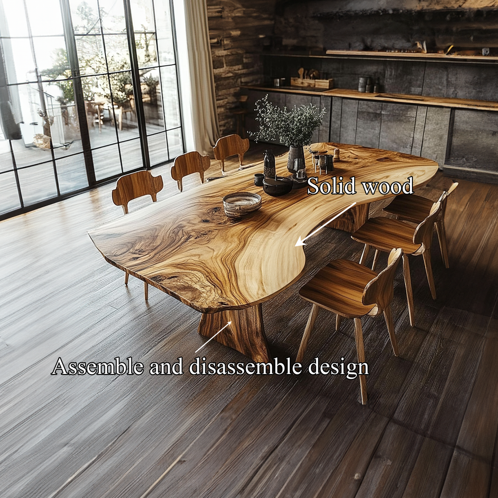 Handcrafted Live Edge Wooden Dining Table Artistic Slab For Kitchen
