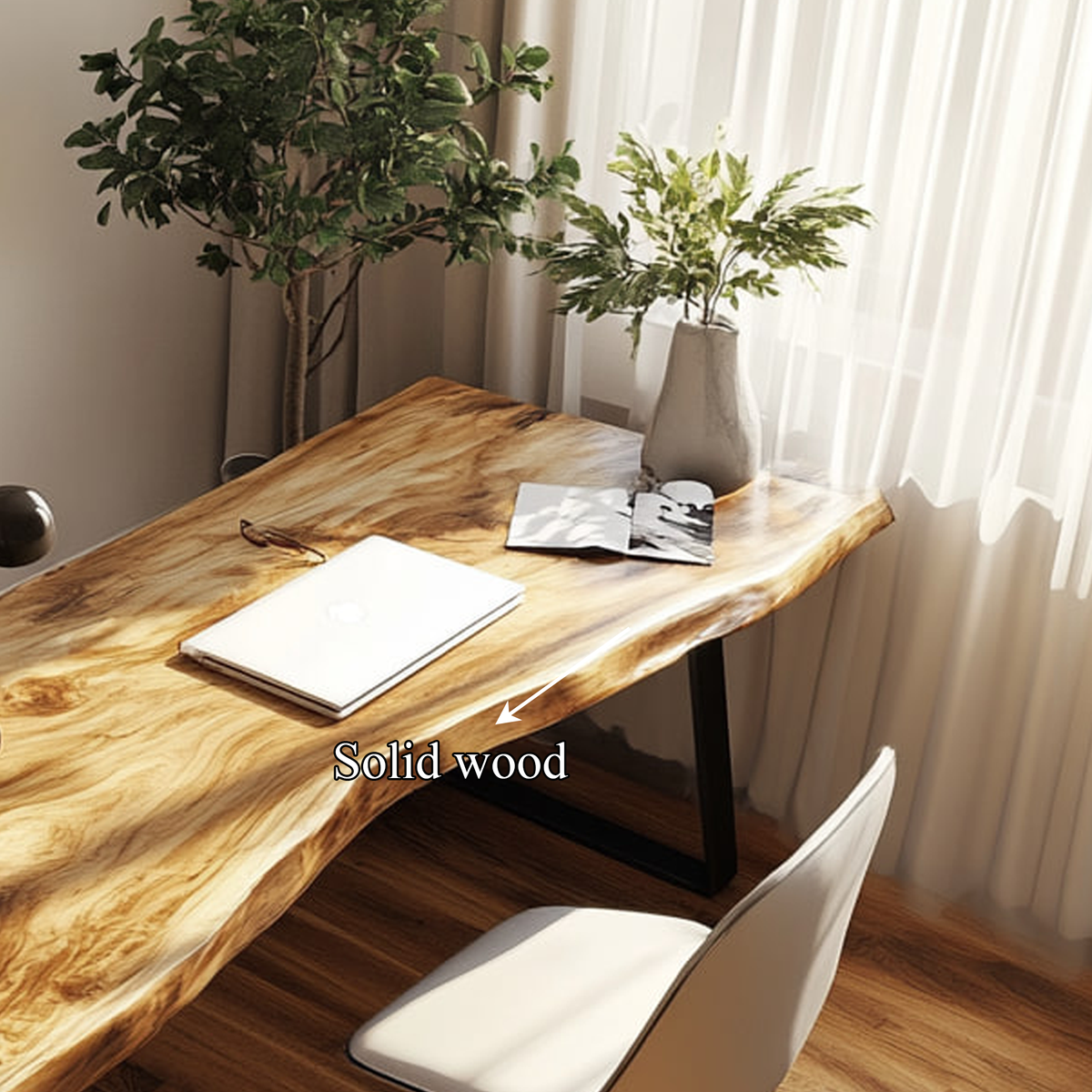 Live Edge Desk, Modern Rustic Solid Hardwood Work Desk for Home Office