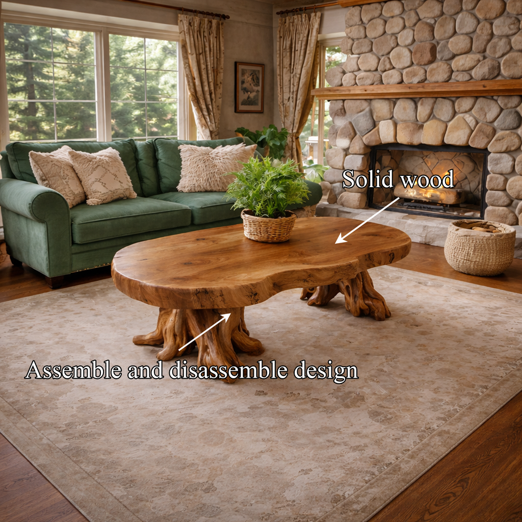 Root Style Coffee Table, Rustic Tamarind Wood Accent Table