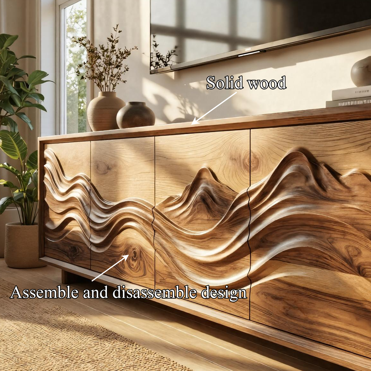 Handcrafted Sculptural Storage Cabinet Solid Wood Living Room