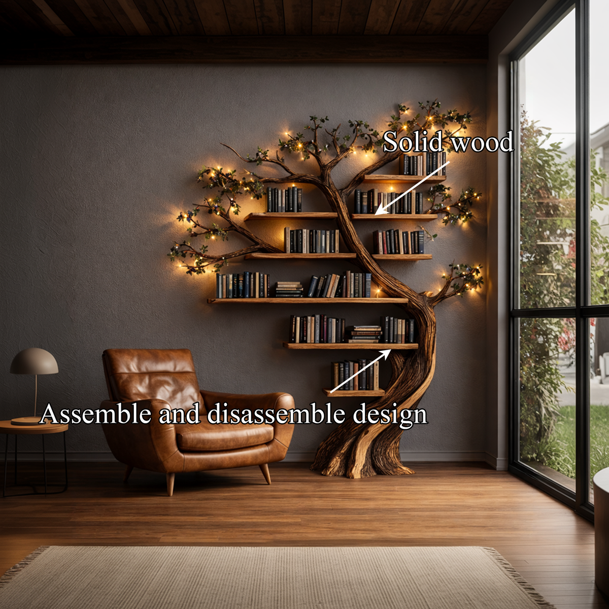 Tree Bookshelf, Rustic Branch Wall Mounted Bookcase for Living Room