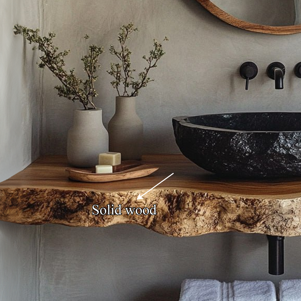Live Edge Bathroom Vanity Top, Rustic Floating Wood Sink Shelf