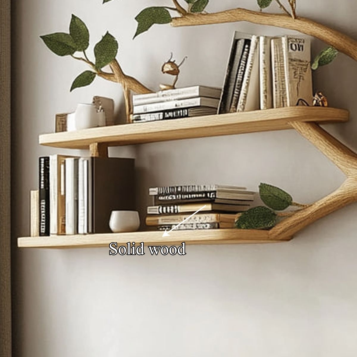 Mid Century Solid Wood Tree Branch Wall Floating Shelf