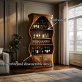 Mid-Century Solid Wood Bar Cabinet With Open Bottle Shelving