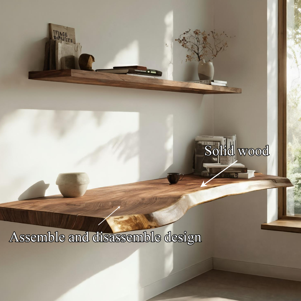 Handcrafted Live Edge Floating Work Desk Modern Corner Workspace