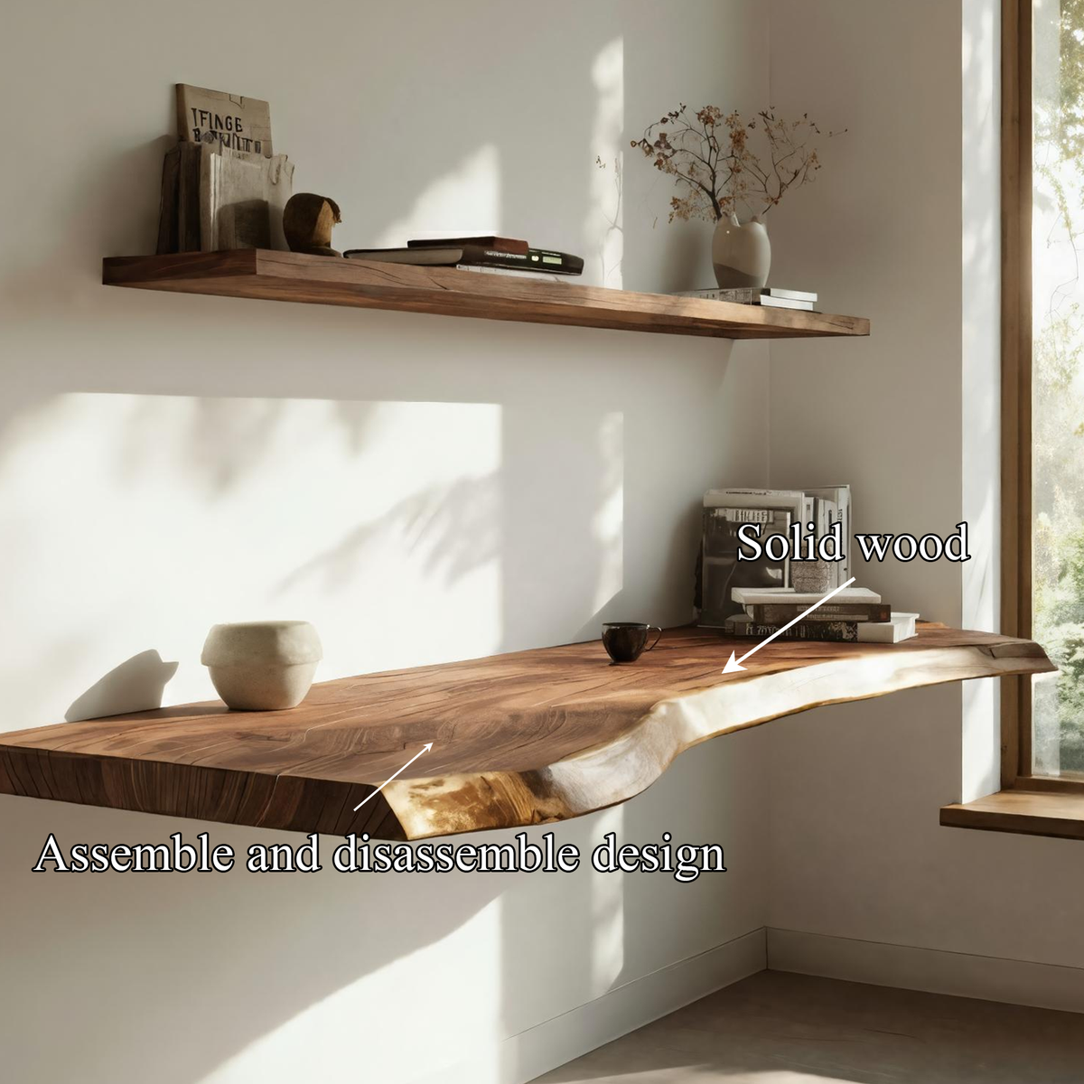 Handcrafted Live Edge Floating Work Desk Modern Corner Workspace