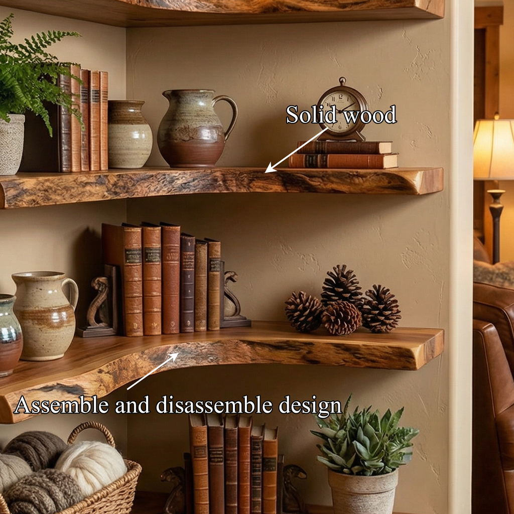 Corner Floating Shelf, Raised Grain Solid Wood with Mortise and Tenon