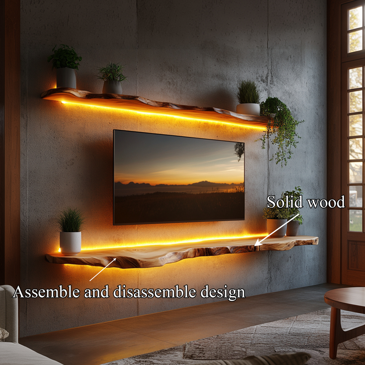 Live Edge Solid Wood TV Console For Living Room
