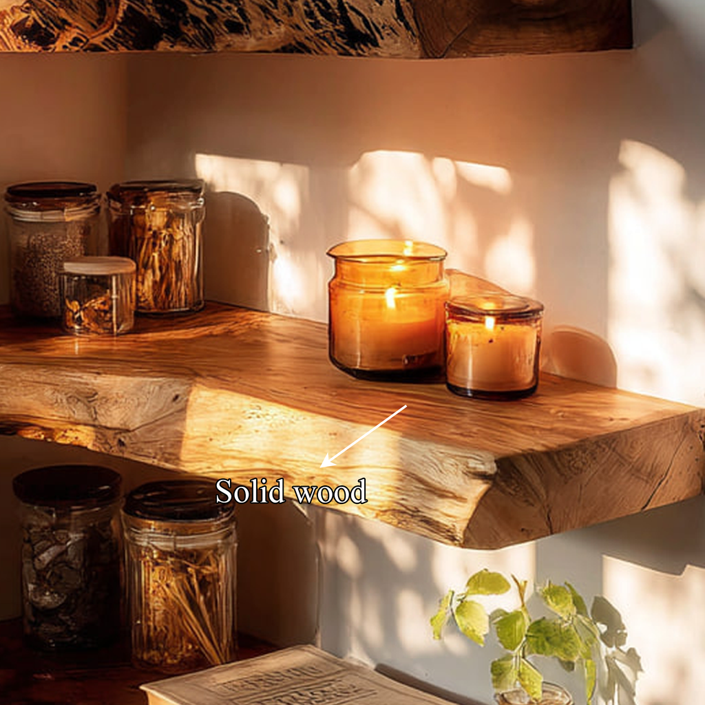 Corner Shelf, Live Edge Tamarind Wood Floating Display for Bathroom