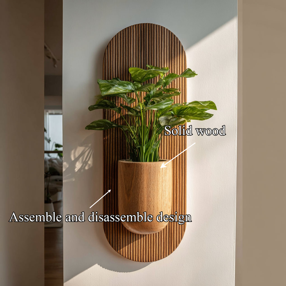 Rustic Solid Wood Wall Planter for Living Room and Entryway