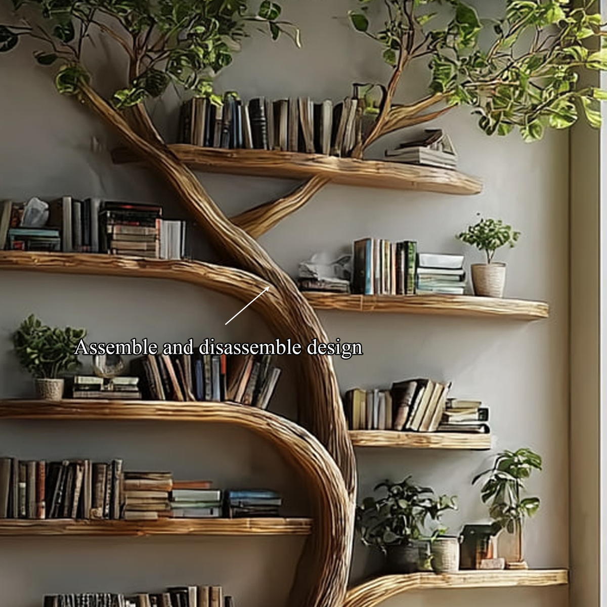 Large Tree Bookcase, Rustic Branch Wall Shelf for Guest Room
