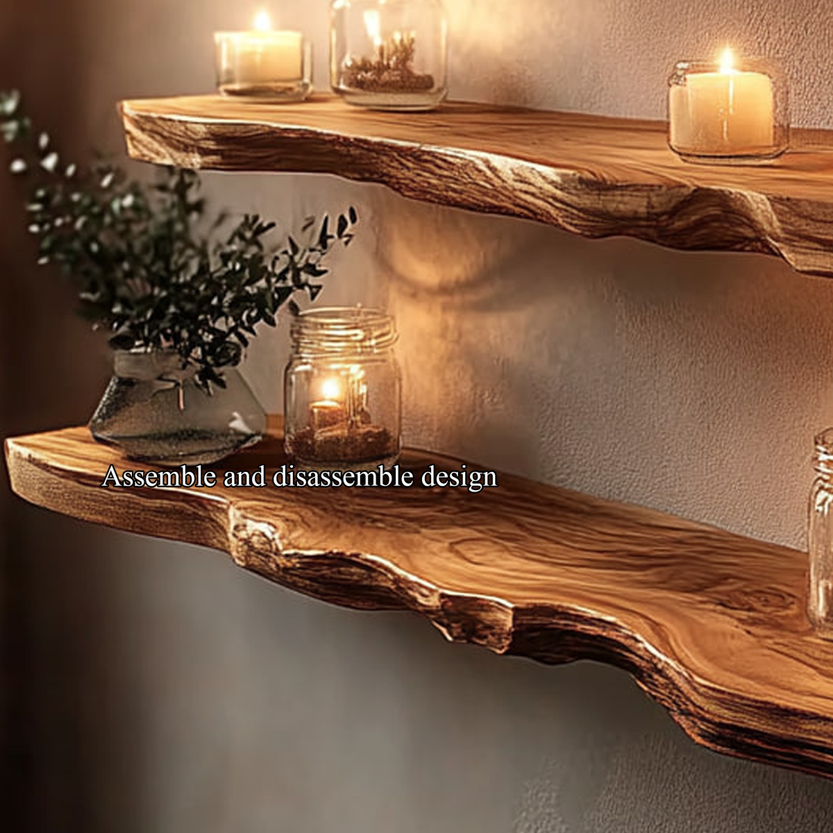 Rustic Live Edge Wood Corner Floating Shelf