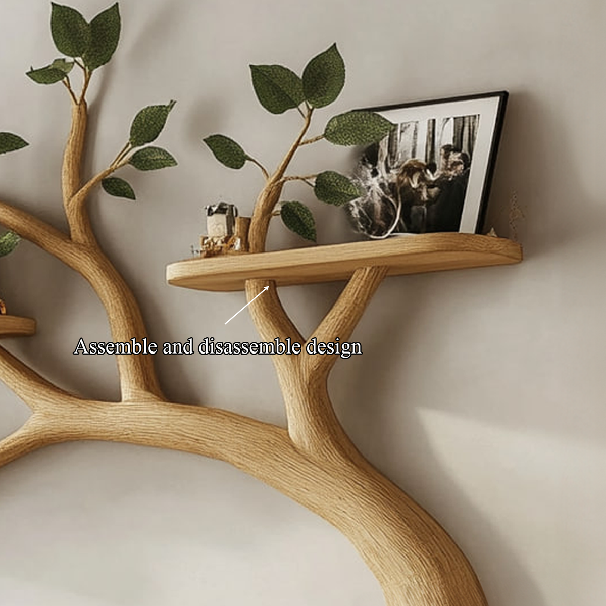 Mid Century Solid Wood Tree Branch Wall Floating Shelf